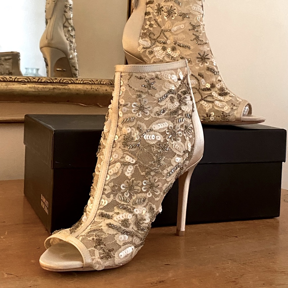 Badgley Mischka Jeweled Peep Toe Boots